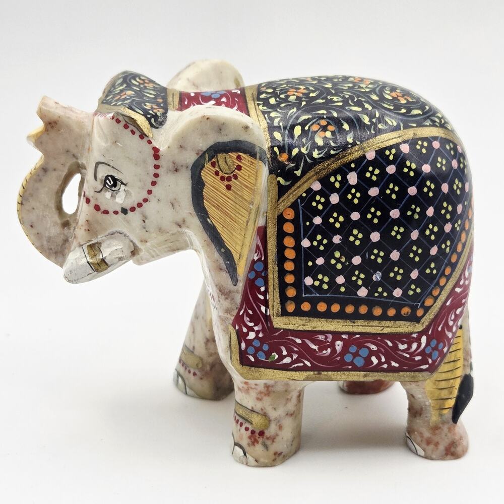 Rajasthani Indian Art Trunk Up Hand Painted Floral w/ Gold Detailing 3" 0.26 Kg